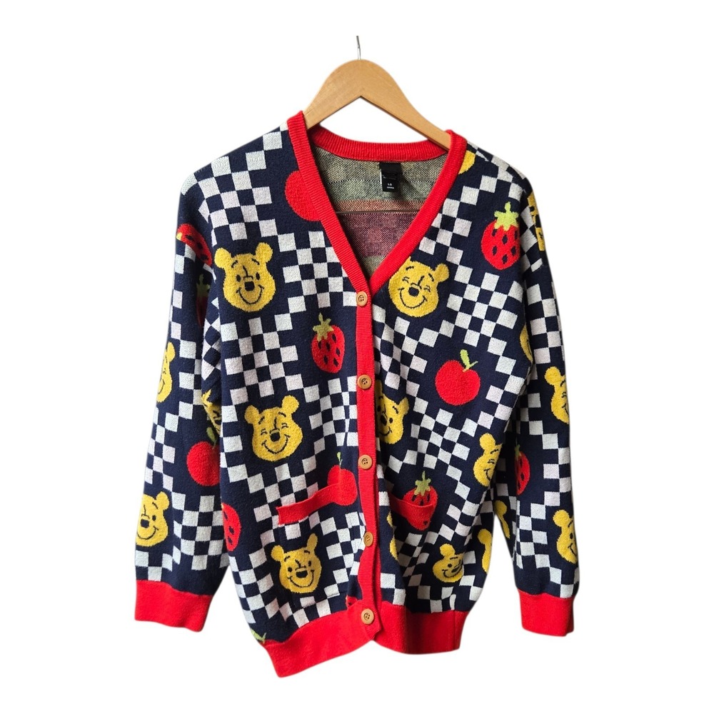 Disney Winnie The Pooh Fruits Checkered Cardigan Size LARGE‎